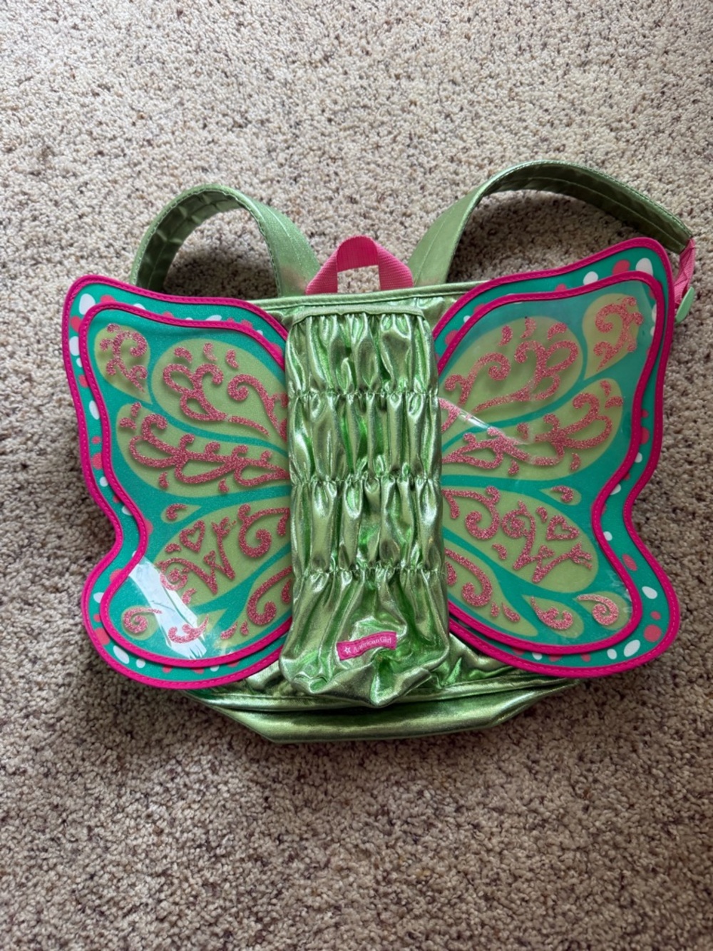 American Girl Flutter Wing Doll backpack pink green wings